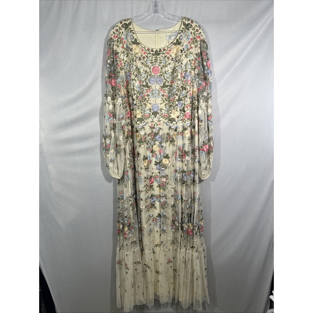 NWT Mac Duggal [ 24 ] 35161 Floral Embroidered Blouson Sleeve‎ Gown Ivory #S1967 - Picture 8 of 16